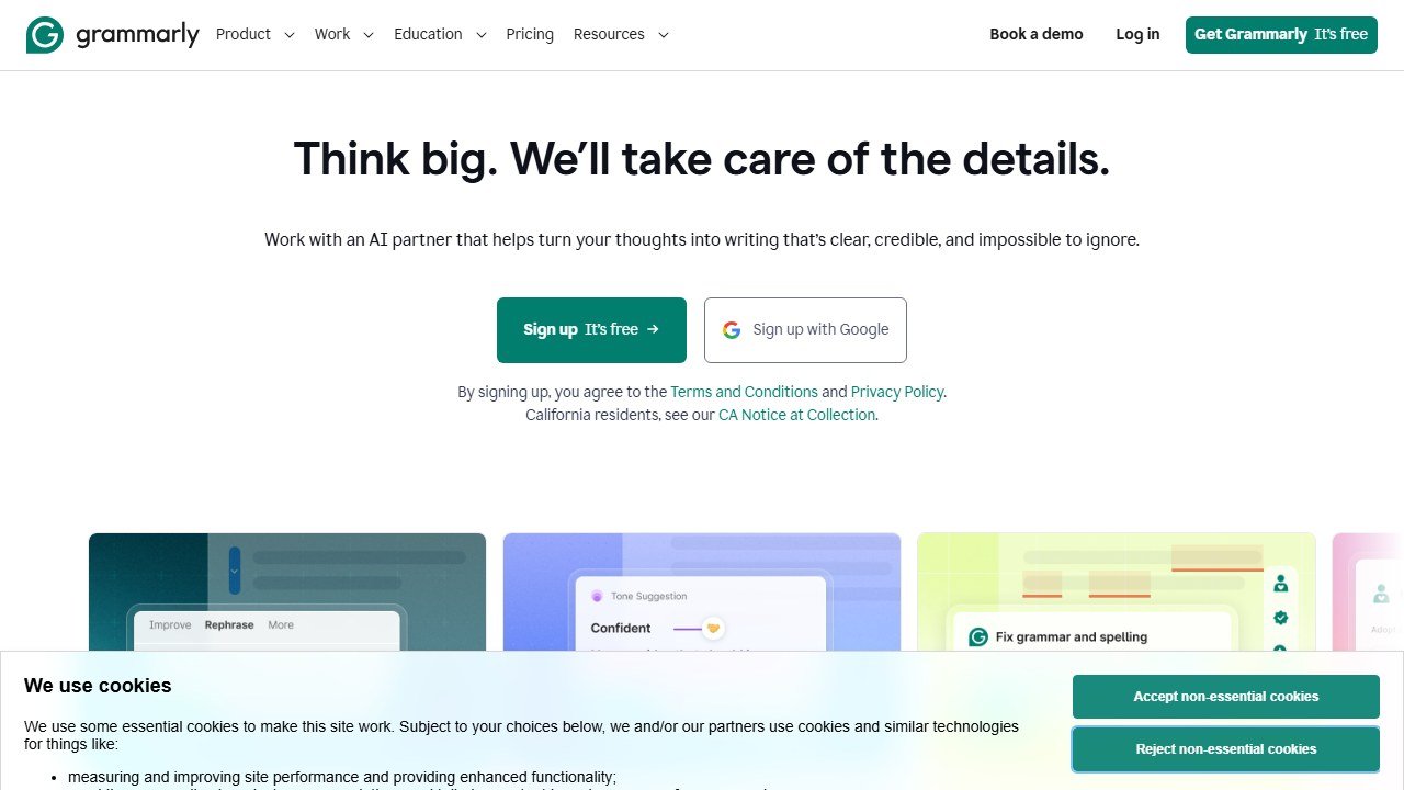 Grammarly writing assistant homepage