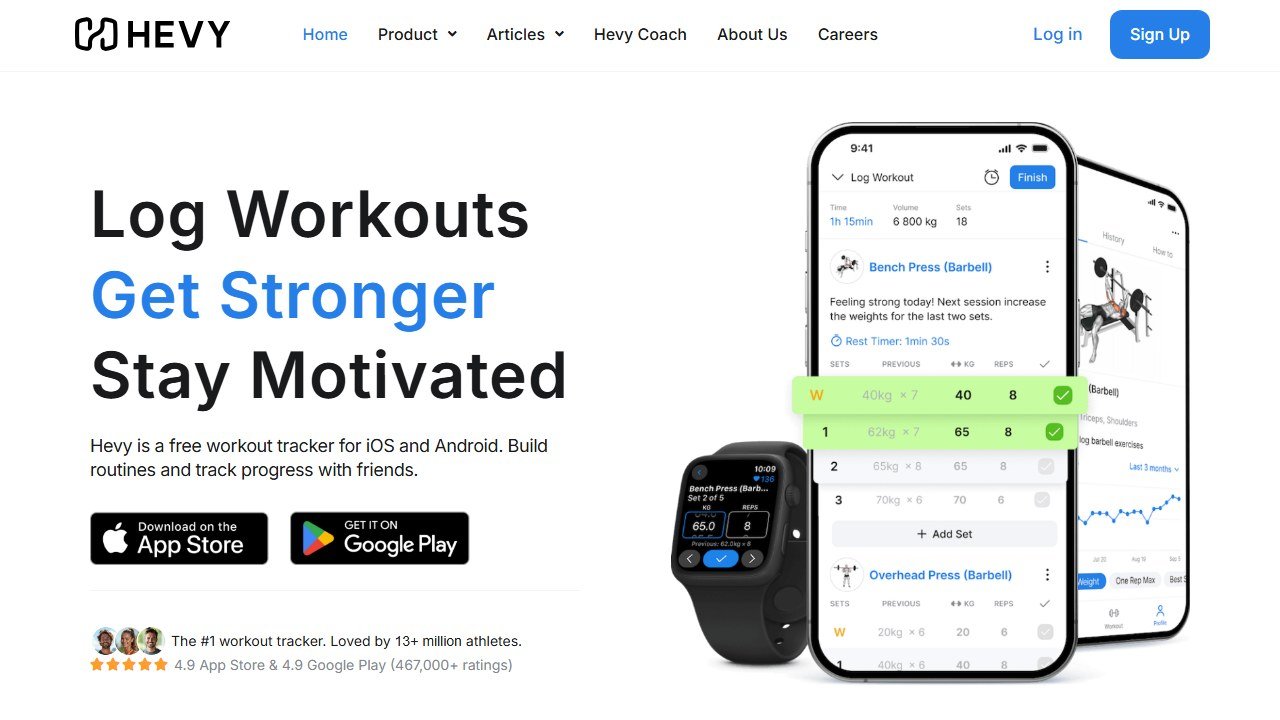 Hevy workout tracker homepage