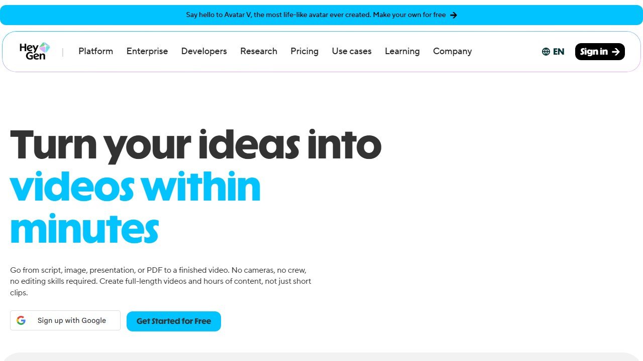 HeyGen AI video tool homepage, best free tier for talking-avatar explainer videos