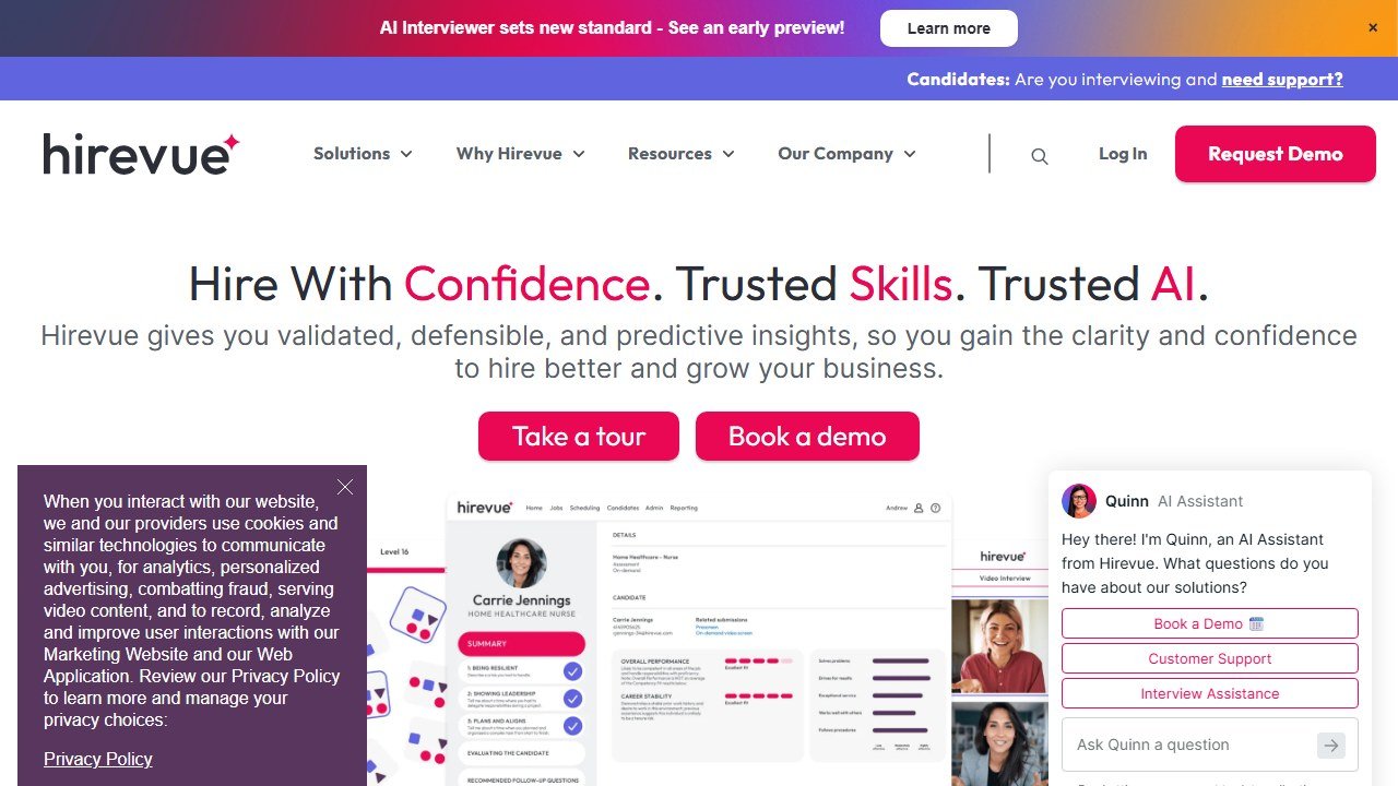 HireVue homepage screenshot