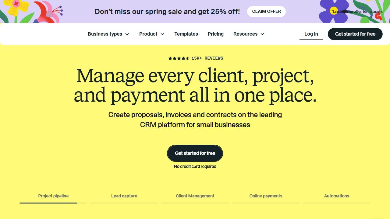 HoneyBook client management homepage