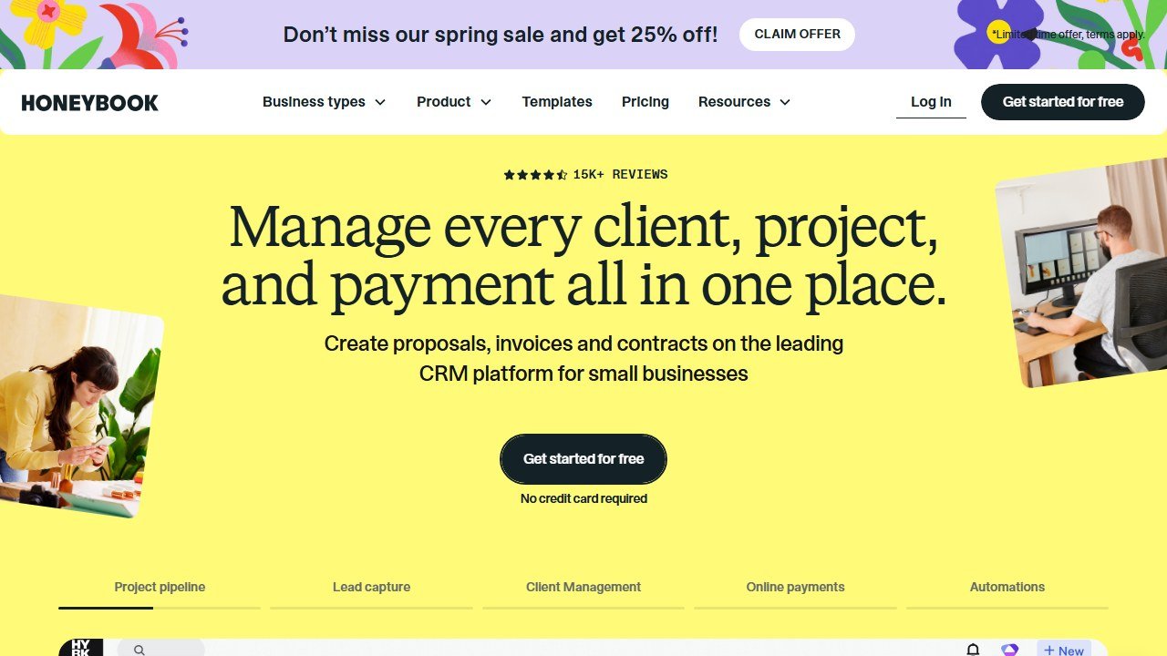 HoneyBook client management homepage