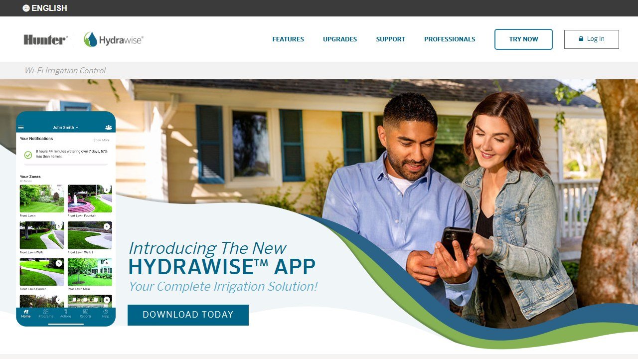 Hunter Hydrawise smart irrigation homepage