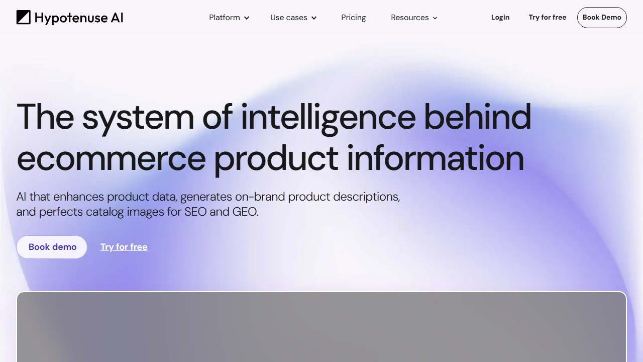 Hypotenuse AI homepage showing AI content generation platform for ecommerce and marketing