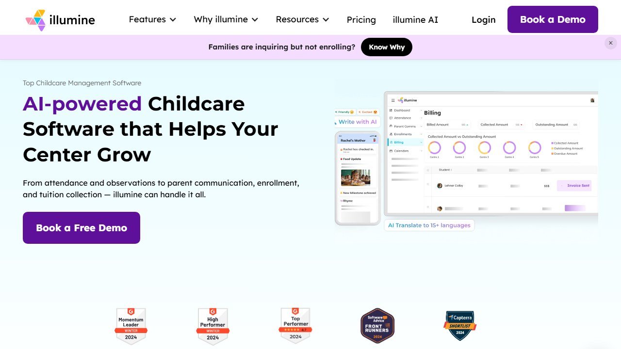 Illumine childcare software homepage