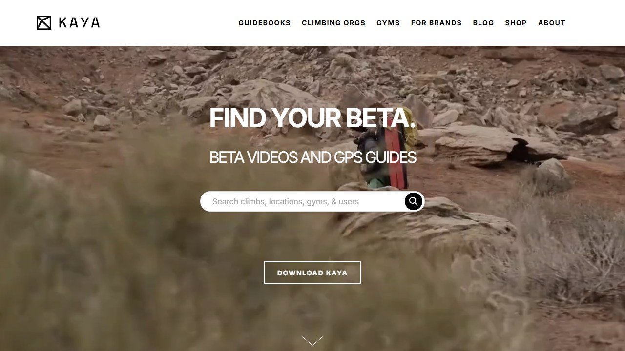KAYA climbing app homepage