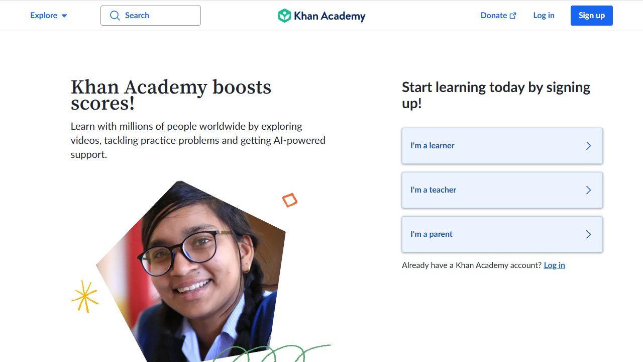 Khan Academy homepage