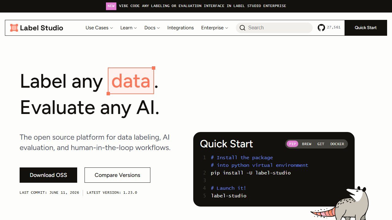 Label Studio data labeling homepage