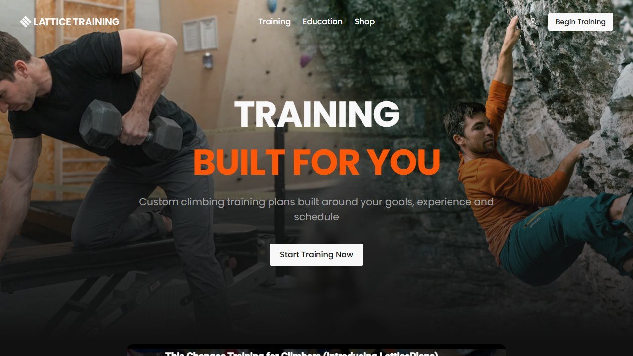 Lattice Training climbing homepage