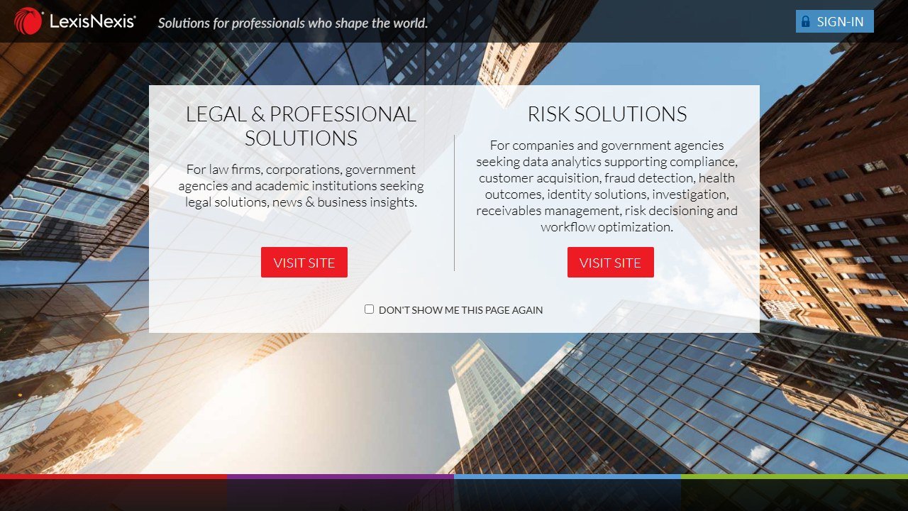 LexisNexis legal research homepage