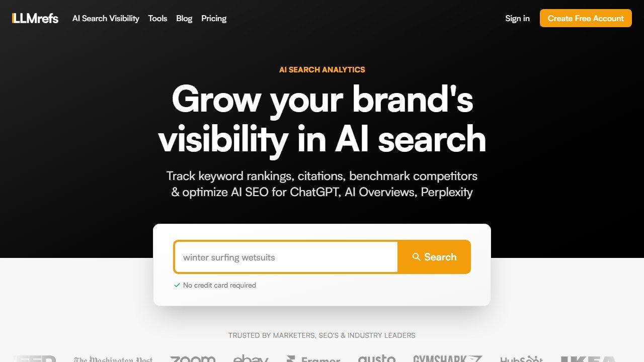 LLMrefs homepage screenshot 2026