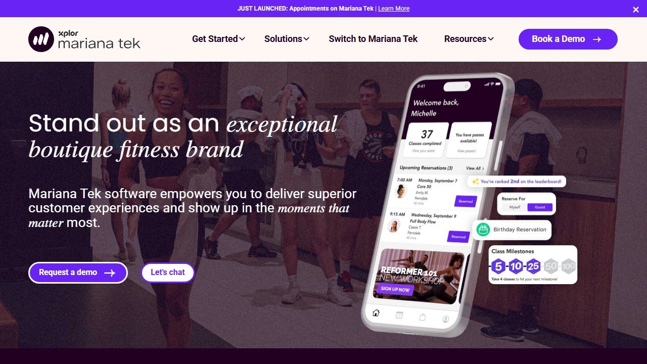 Mariana Tek boutique fitness studio software homepage