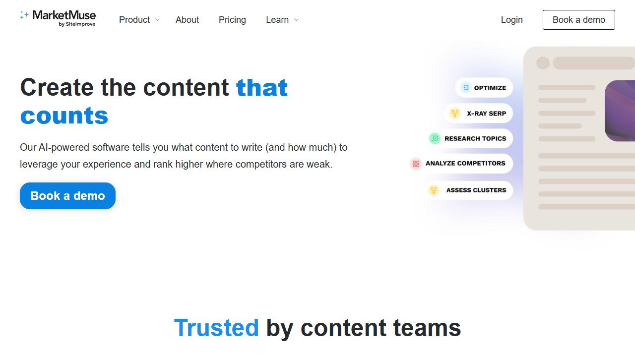 MarketMuse homepage screenshot 2026