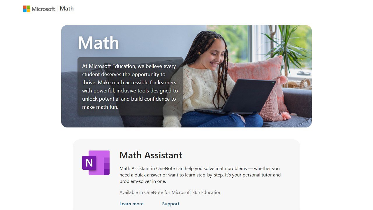 Microsoft Math Solver homepage