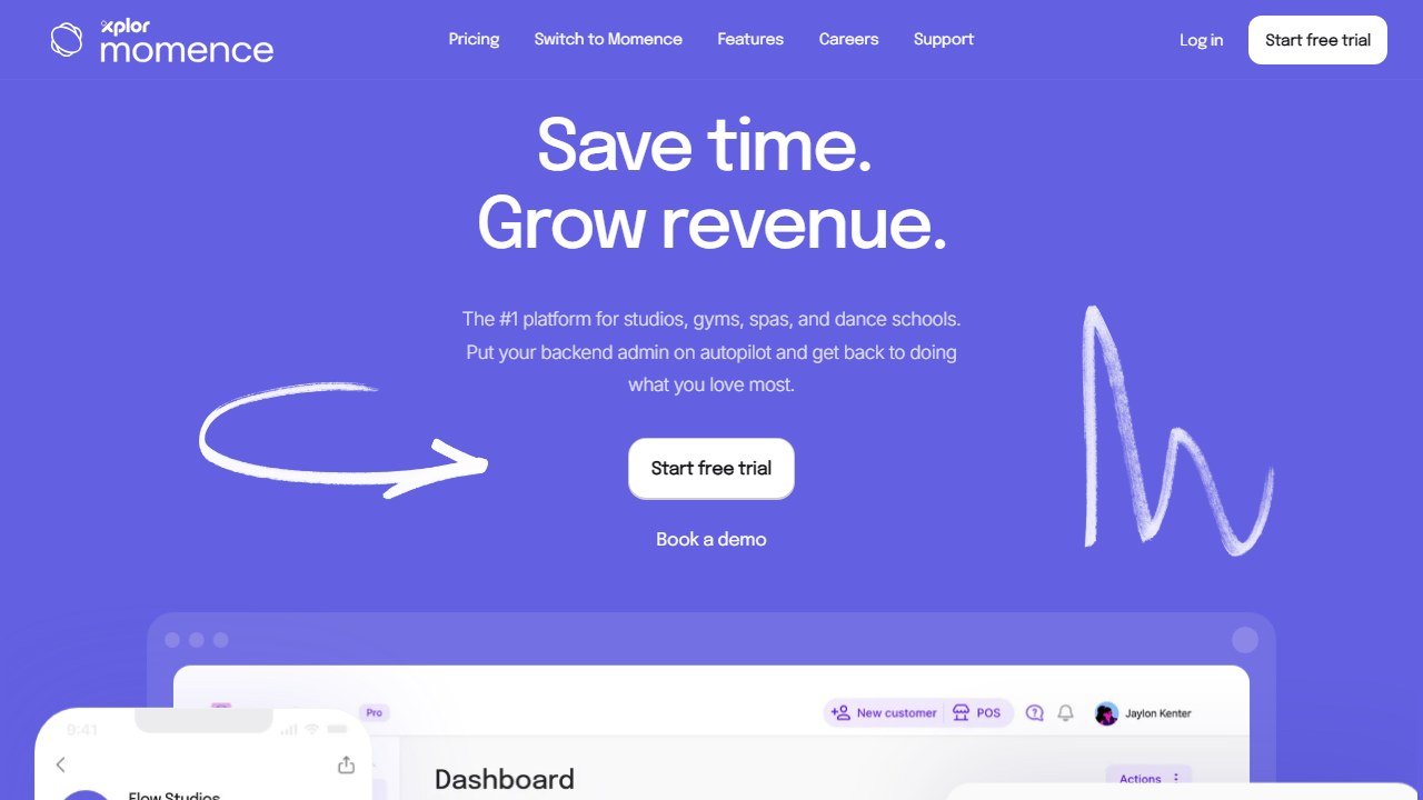 Momence studio management homepage