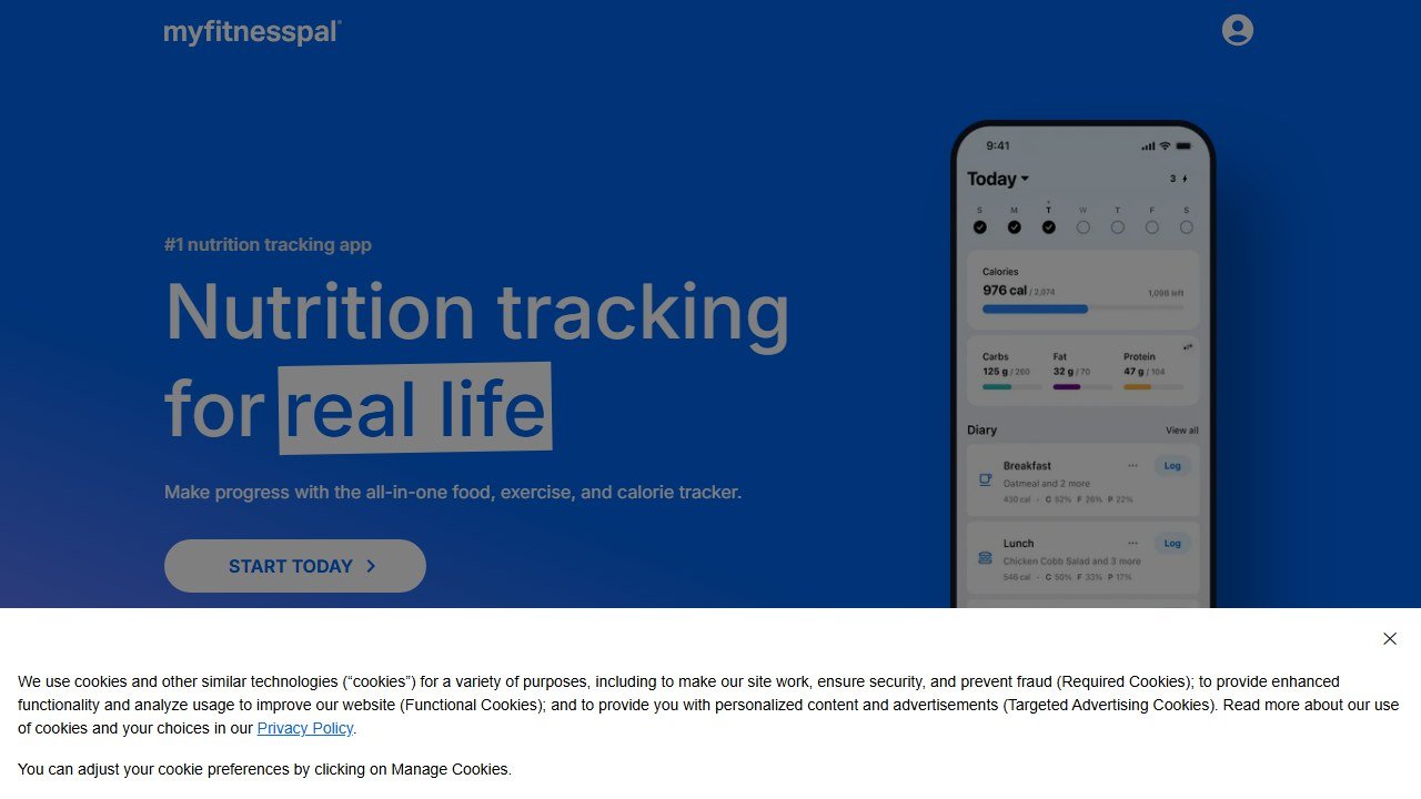 MyFitnessPal calorie tracker homepage showing food logging interface