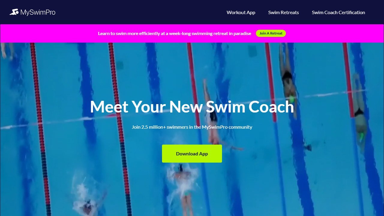 MySwimPro swimming app homepage