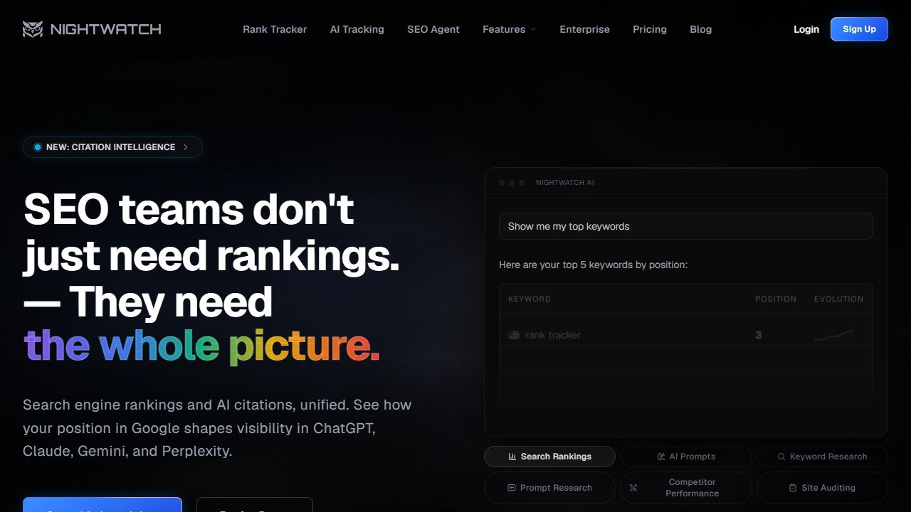 Nightwatch homepage screenshot 2026