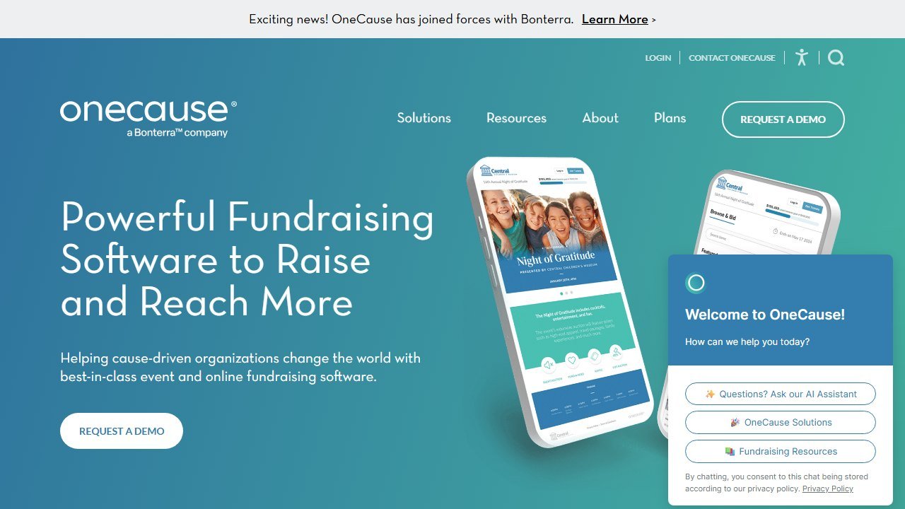 OneCause homepage