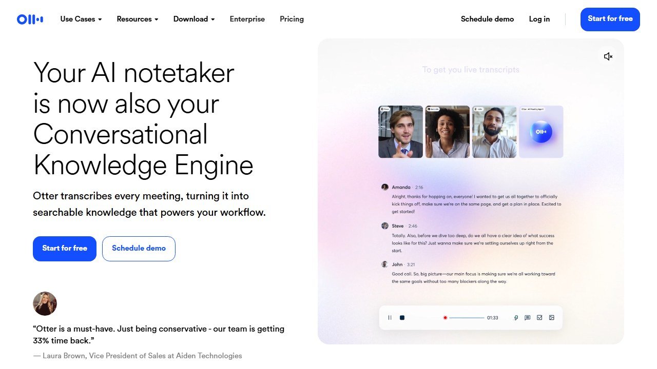 Otter.ai meeting transcription homepage