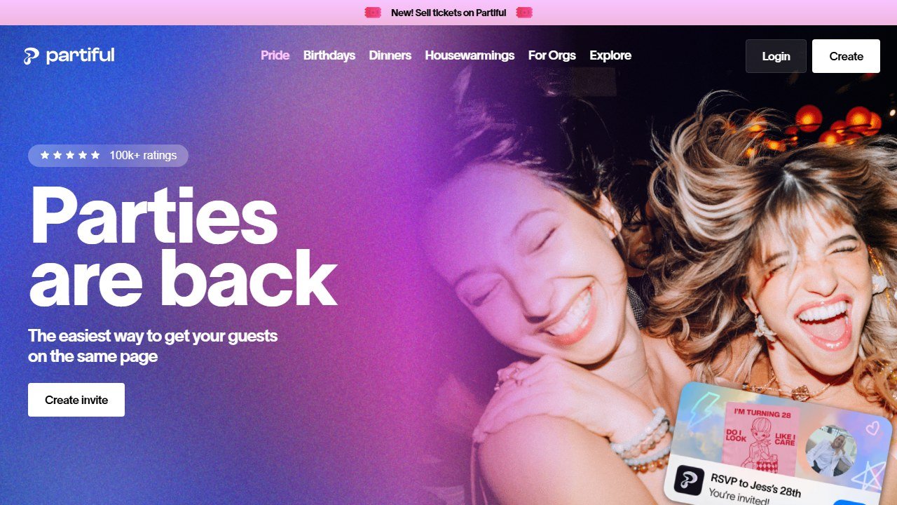 Partiful party invites homepage