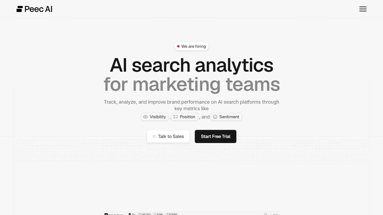 Peec AI homepage screenshot 2026
