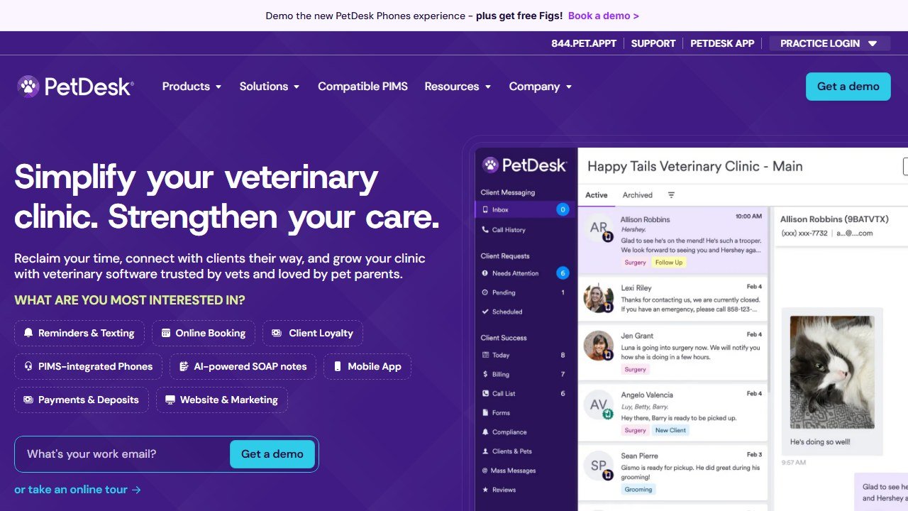 PetDesk veterinary client comms homepage