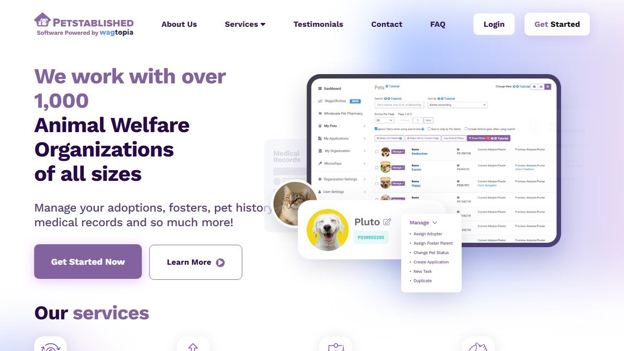 Petstablished homepage