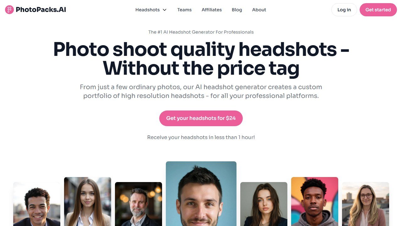 PhotoPacks.AI headshot generator homepage