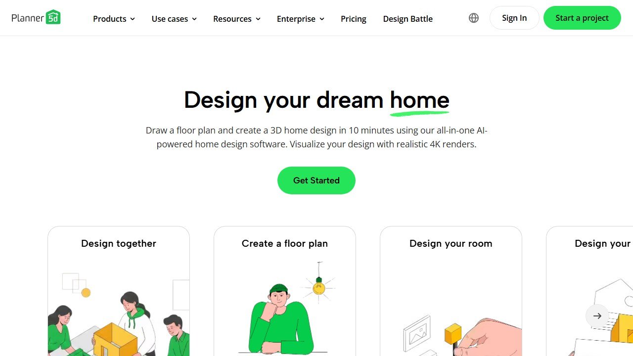 Planner 5D homepage(planner5d.com)