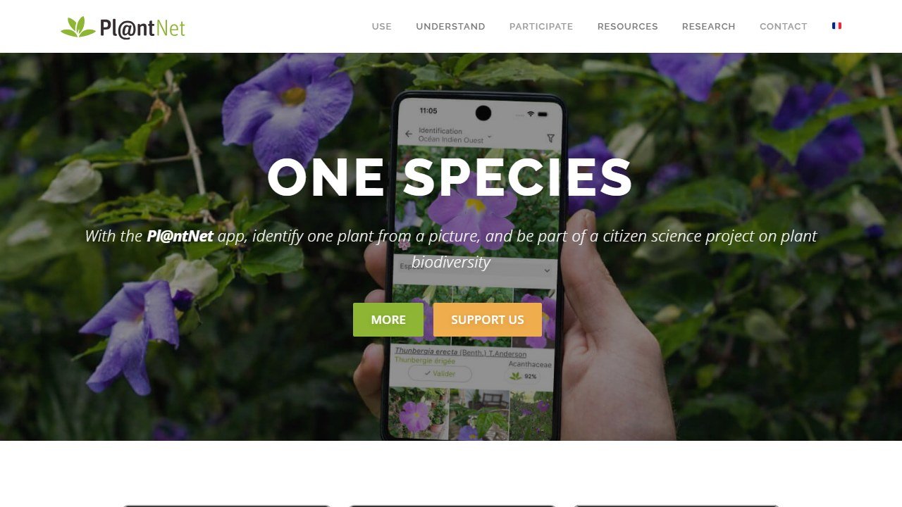 PlantNet plant identification homepage