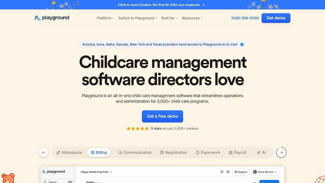 Playground childcare software homepage