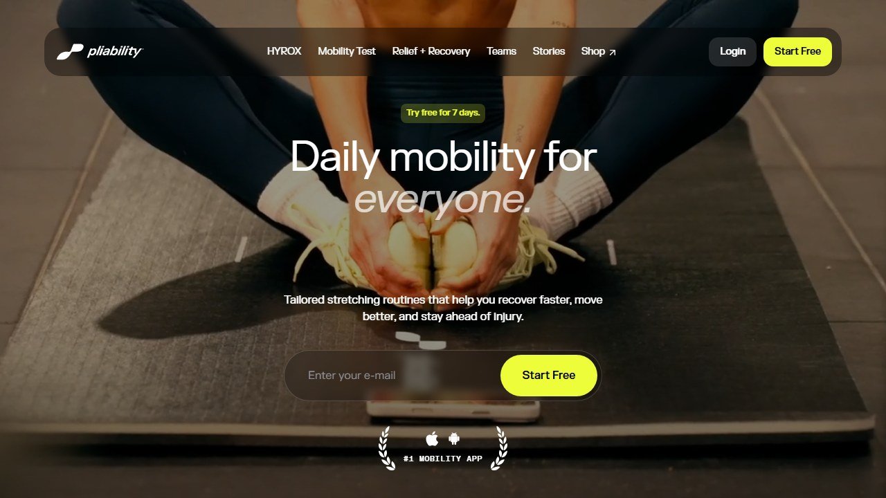 Pliability mobility app homepage