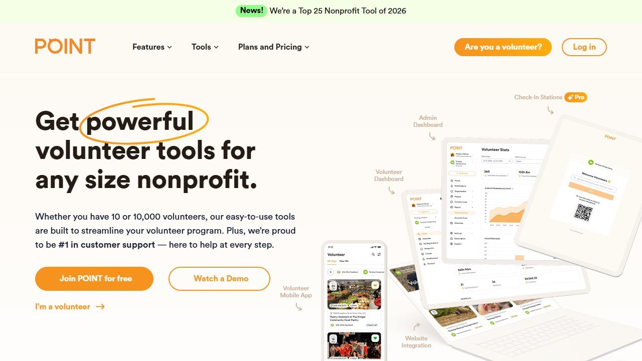 POINT volunteer app homepage