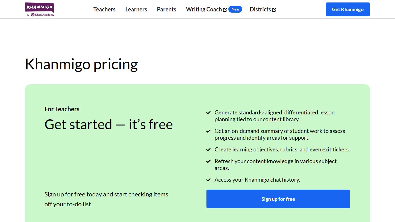 Khanmigo pricing page