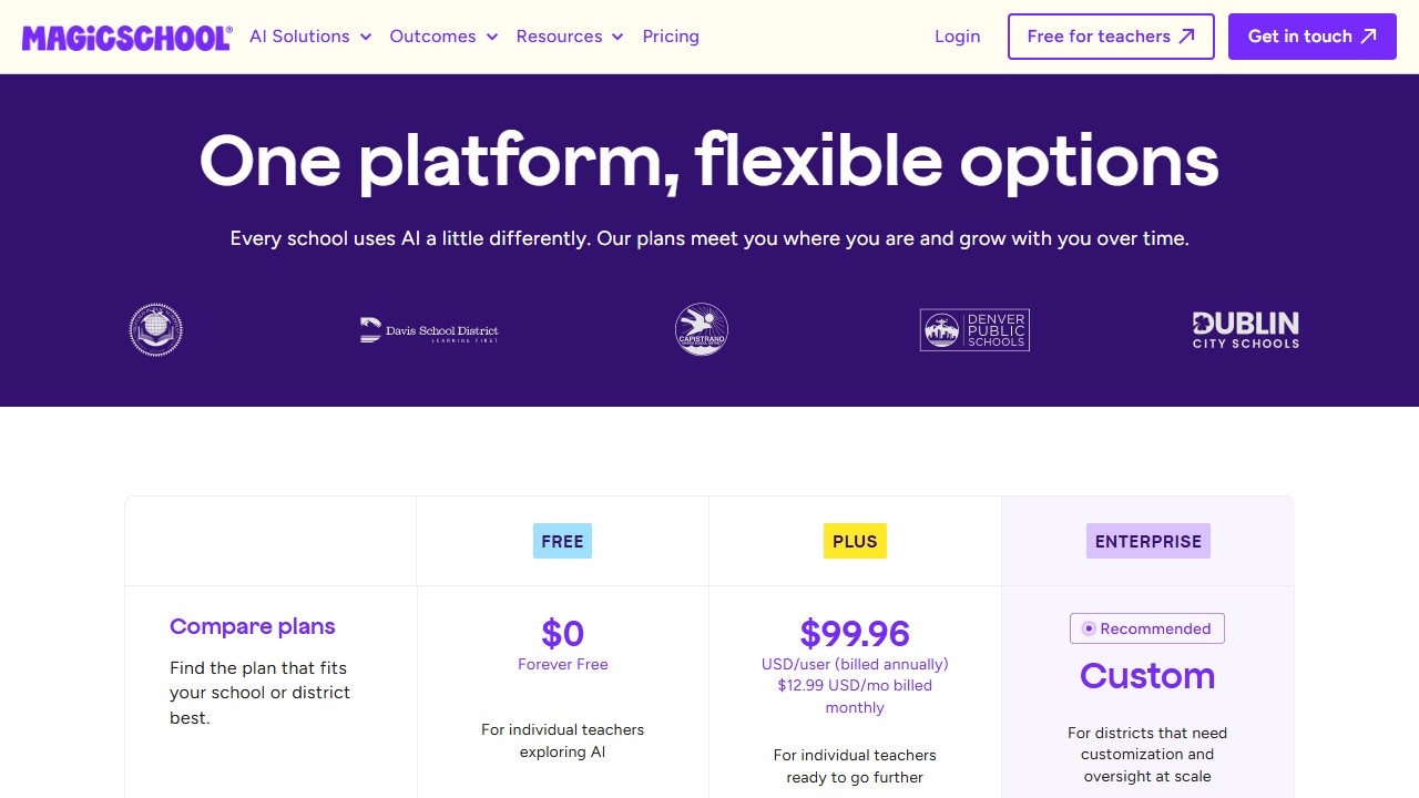 MagicSchool AI pricing page