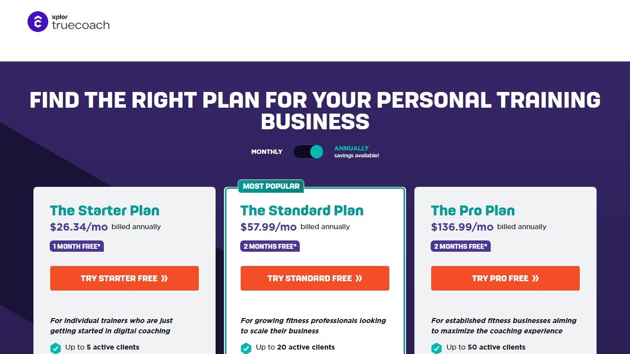 TrueCoach pricing page