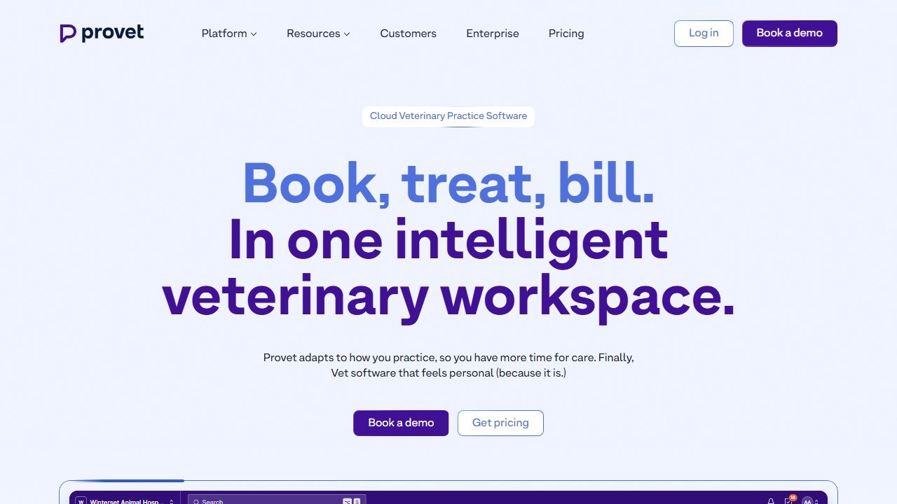 Provet Cloud veterinary software homepage