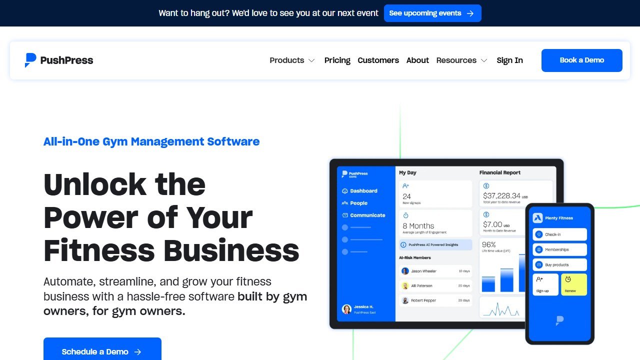 PushPress gym management software homepage interface