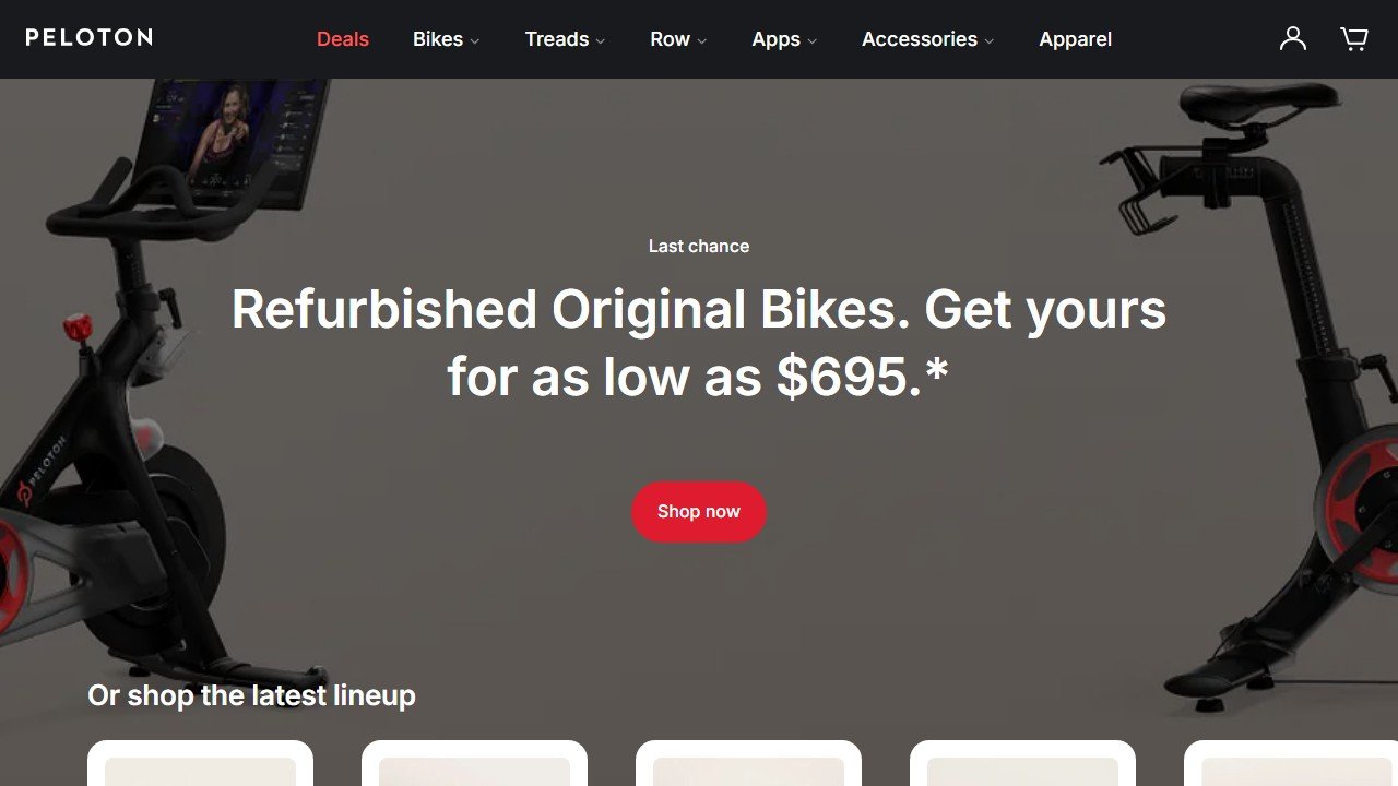 Peloton homepage(onepeloton.com)