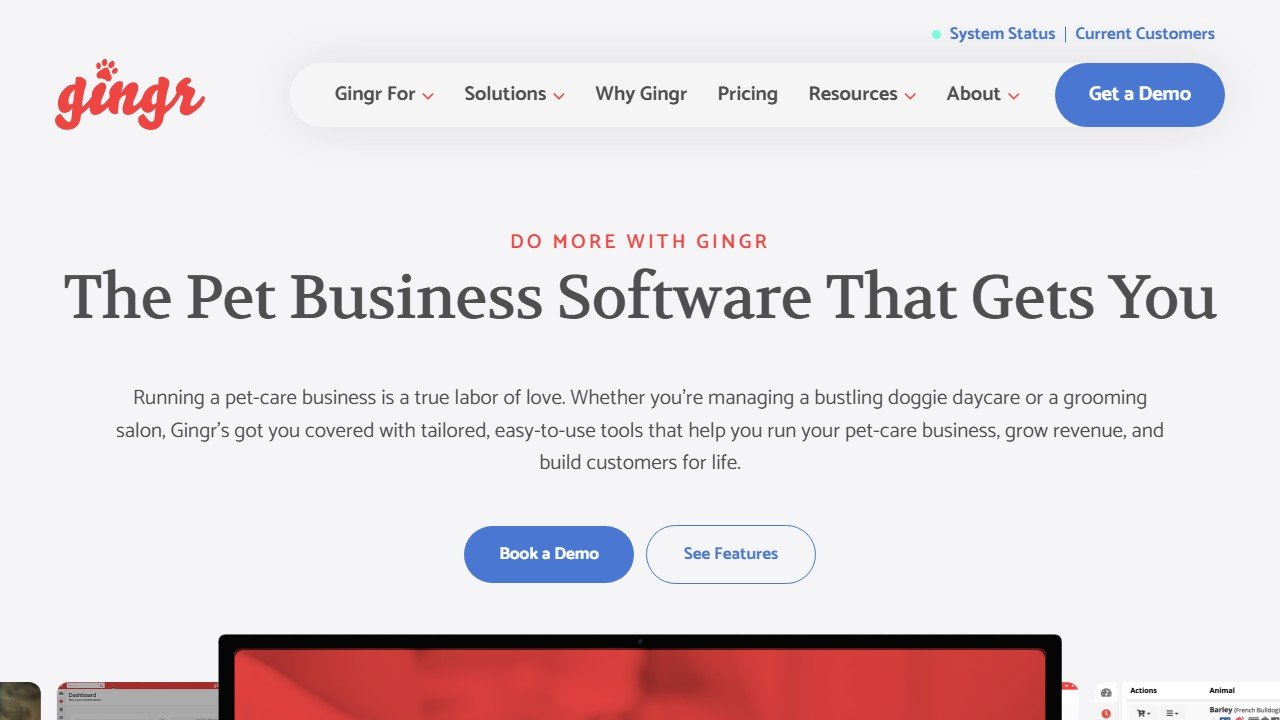 Gingr pet-business software homepage