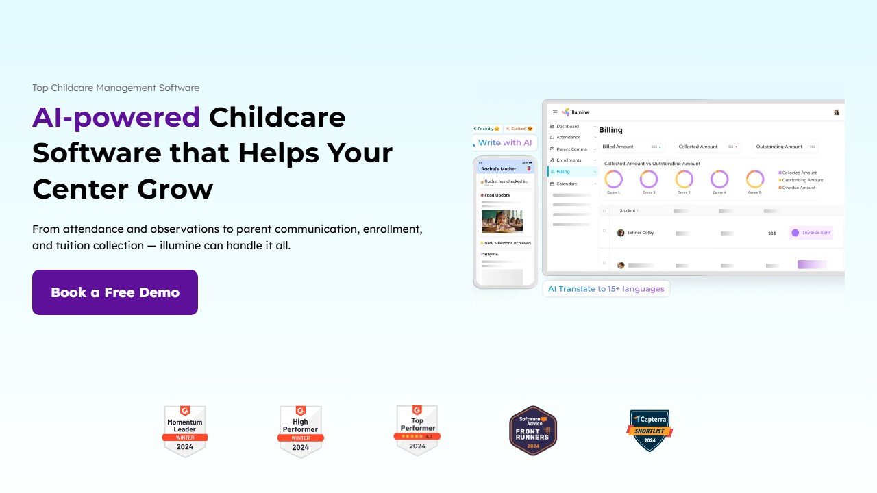 Illumine childcare software homepage