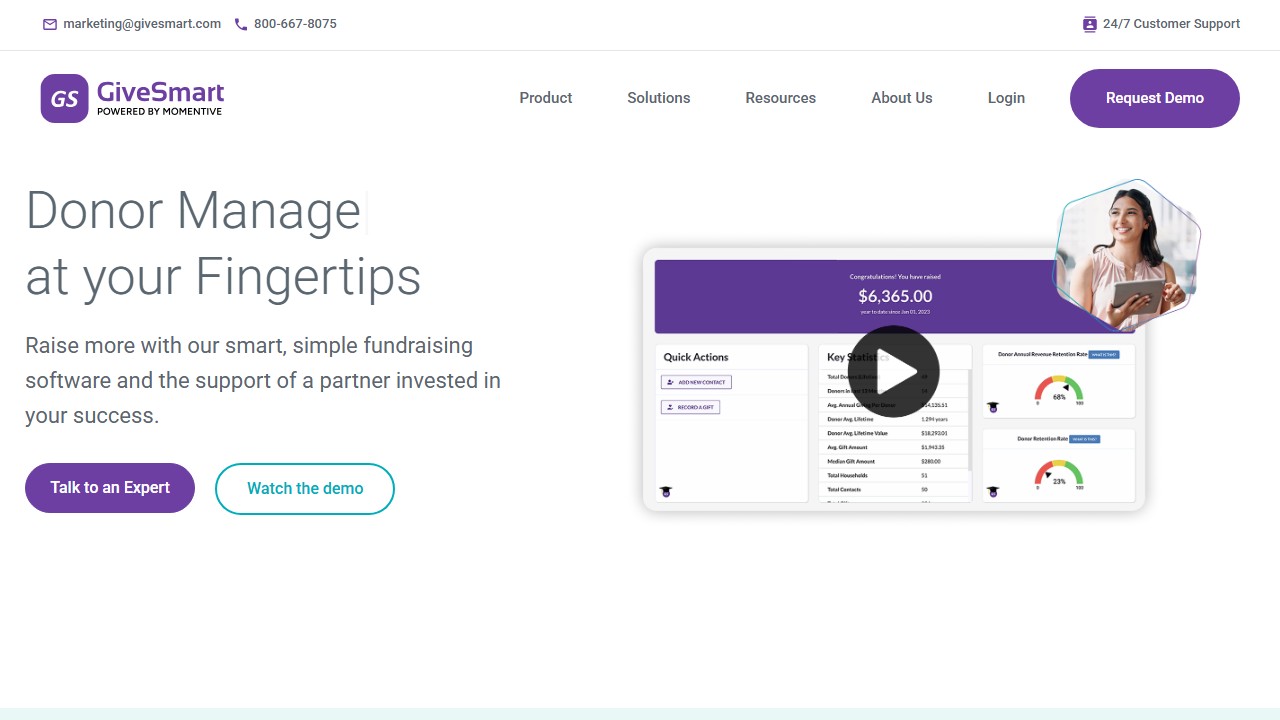 GiveSmart nonprofit fundraising platform homepage
