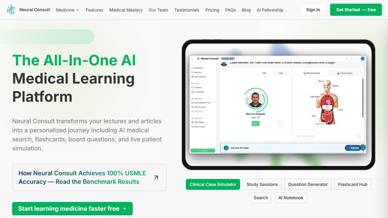 Neural Consult medical study AI homepage