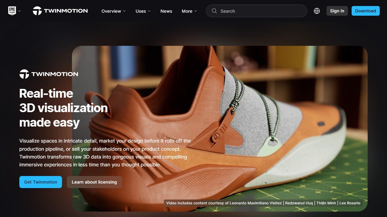Twinmotion architectural visualization homepage