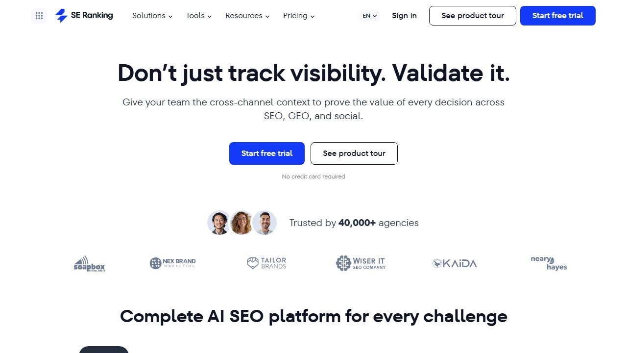 SE Ranking SEO platform homepage