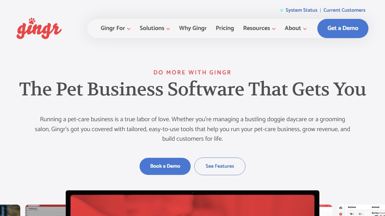 Gingr pet-business software homepage