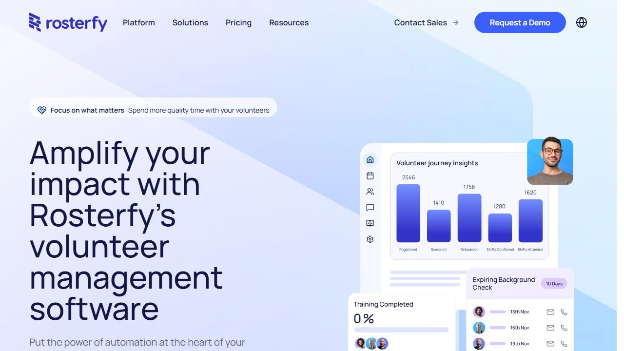 Rosterfy volunteer engagement homepage