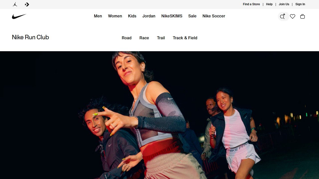 Nike Run Club homepage and interface
