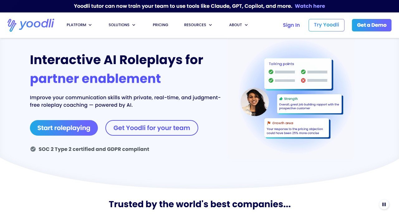 Yoodli AI public speaking coach homepage interface